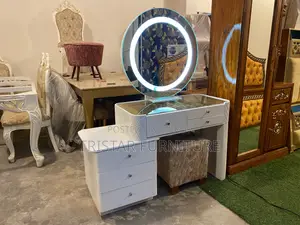 Home decor round mirror dressing table design