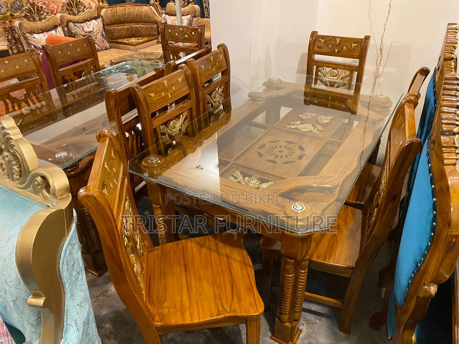 গোলাপ ডাইনিং সেট সেগুন কাঠের তৌরি