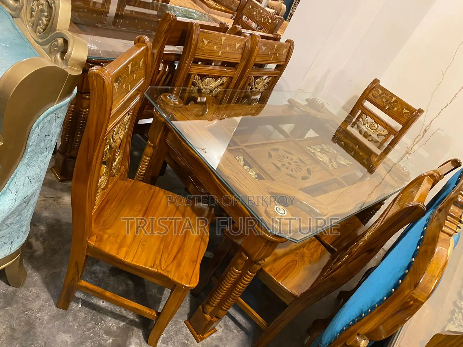 গোলাপ ডাইনিং সেট সেগুন কাঠের তৌরি