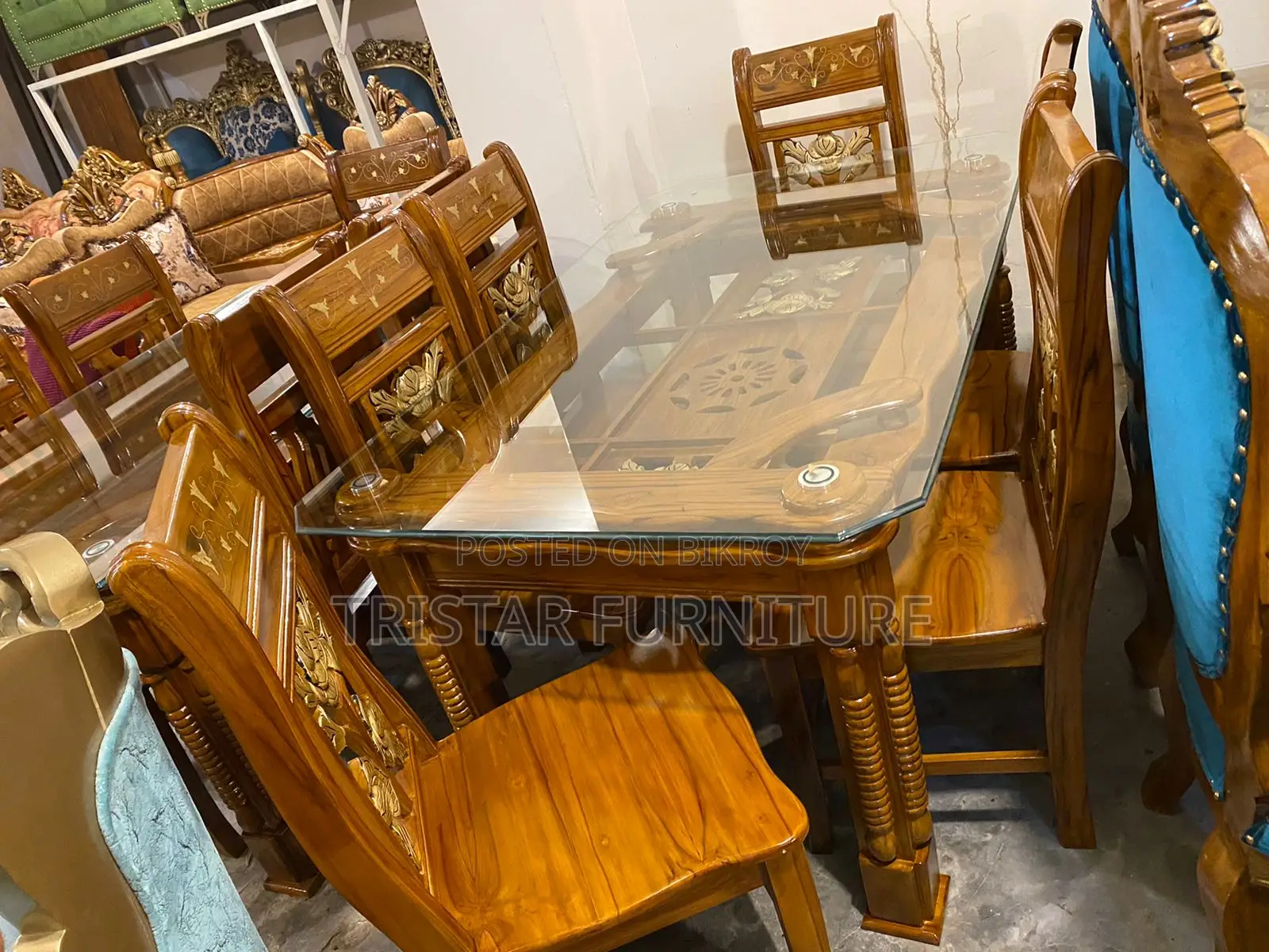 গোলাপ ডাইনিং সেট সেগুন কাঠের তৌরি