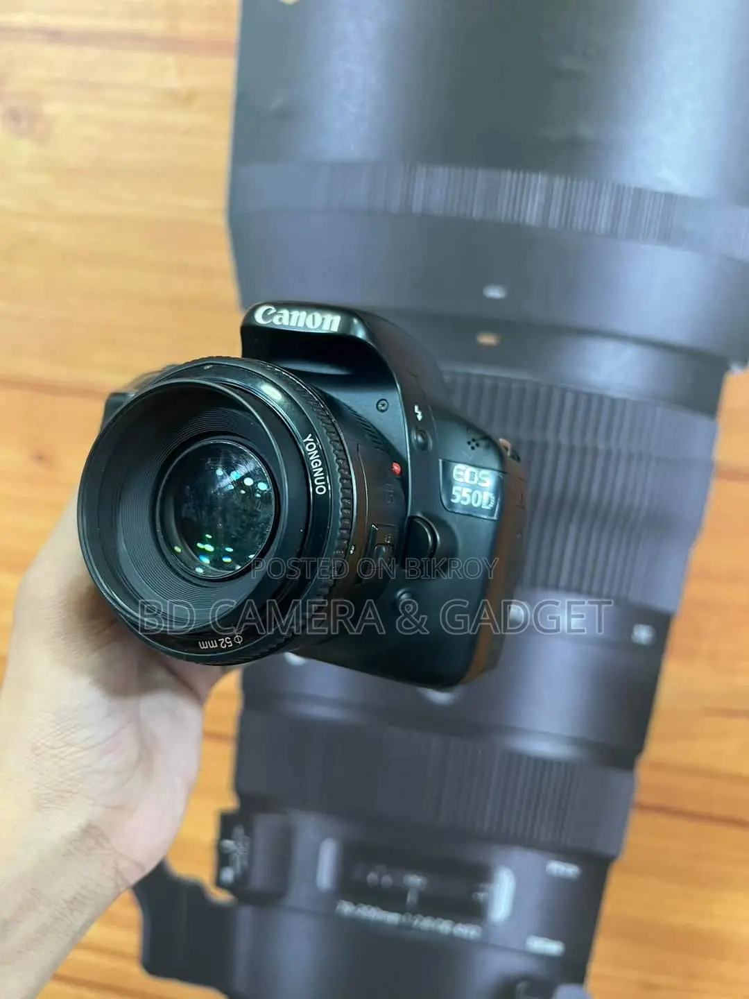 Canon 550D yn 50m 1.8 prime lens