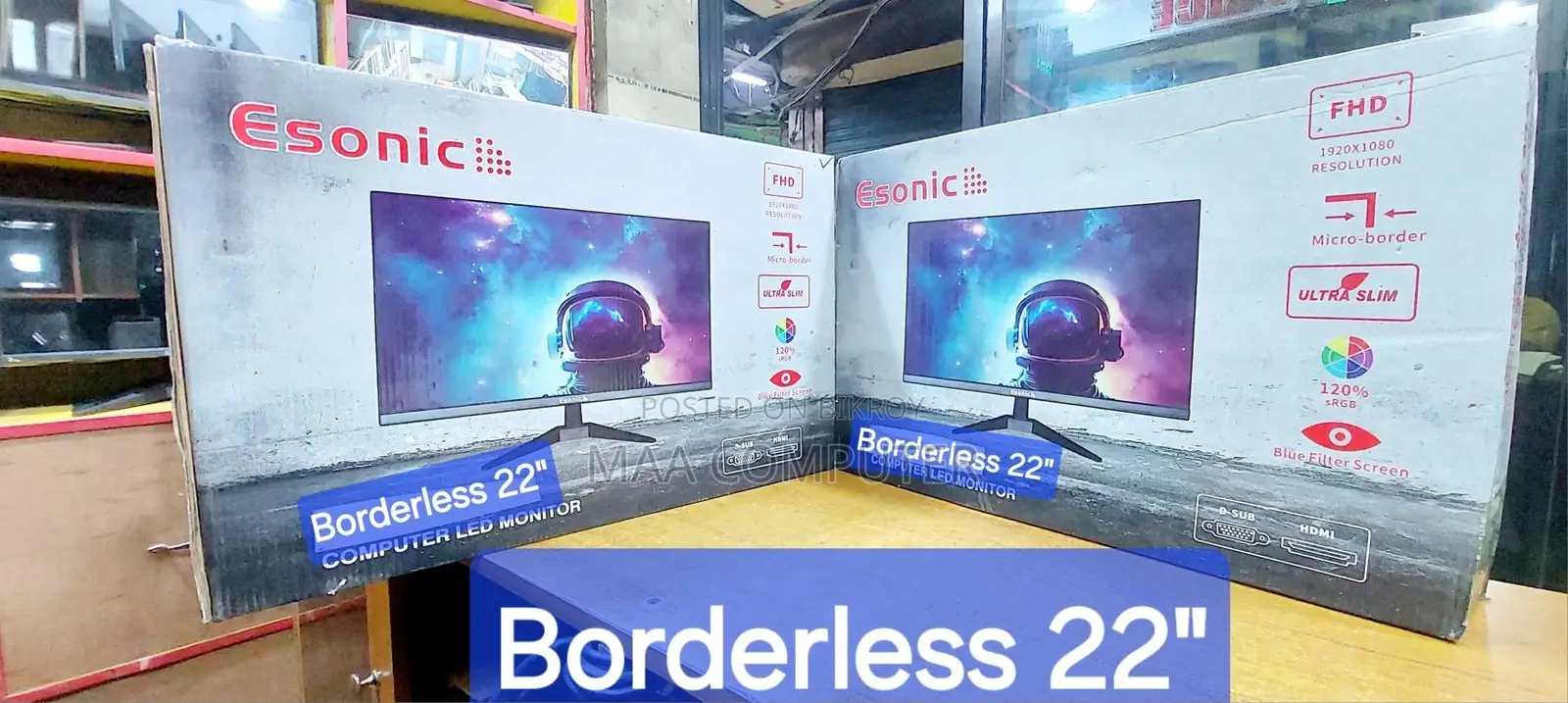 [ Like New ] Borderless 22" Led Monitor Esonic Original Brand > Warranty