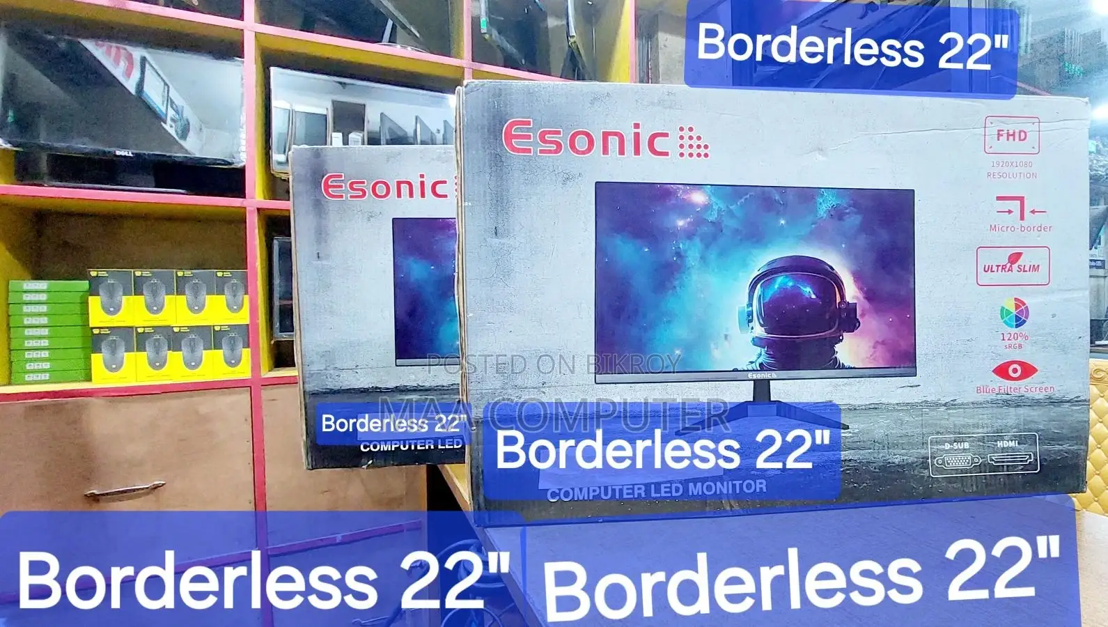 [ Like New ] Borderless 22" Led Monitor Esonic Original Brand > Warranty