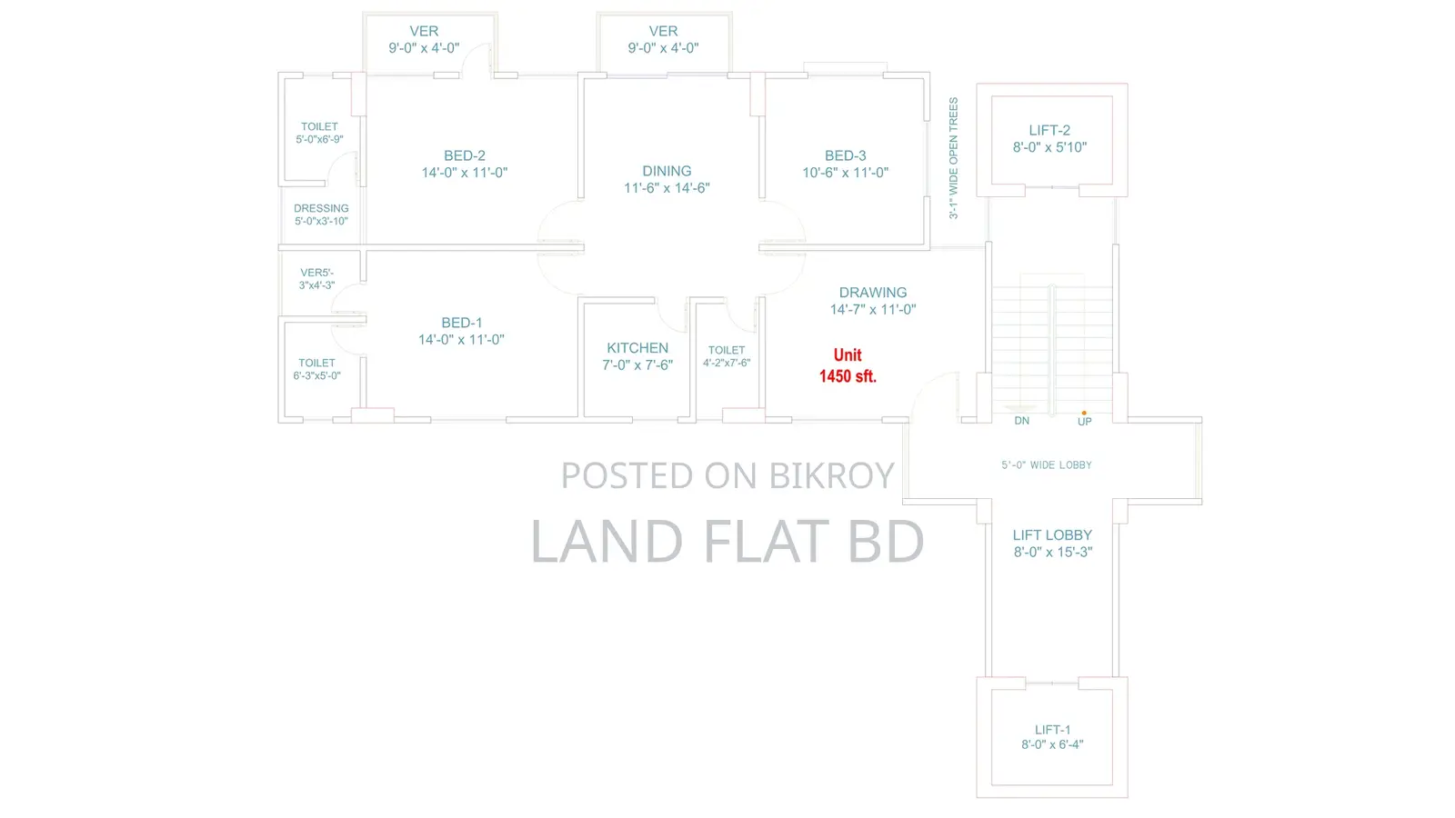 1450 SFT Flat for Sale at Ghatarchar Laboni Point in Riverview Project