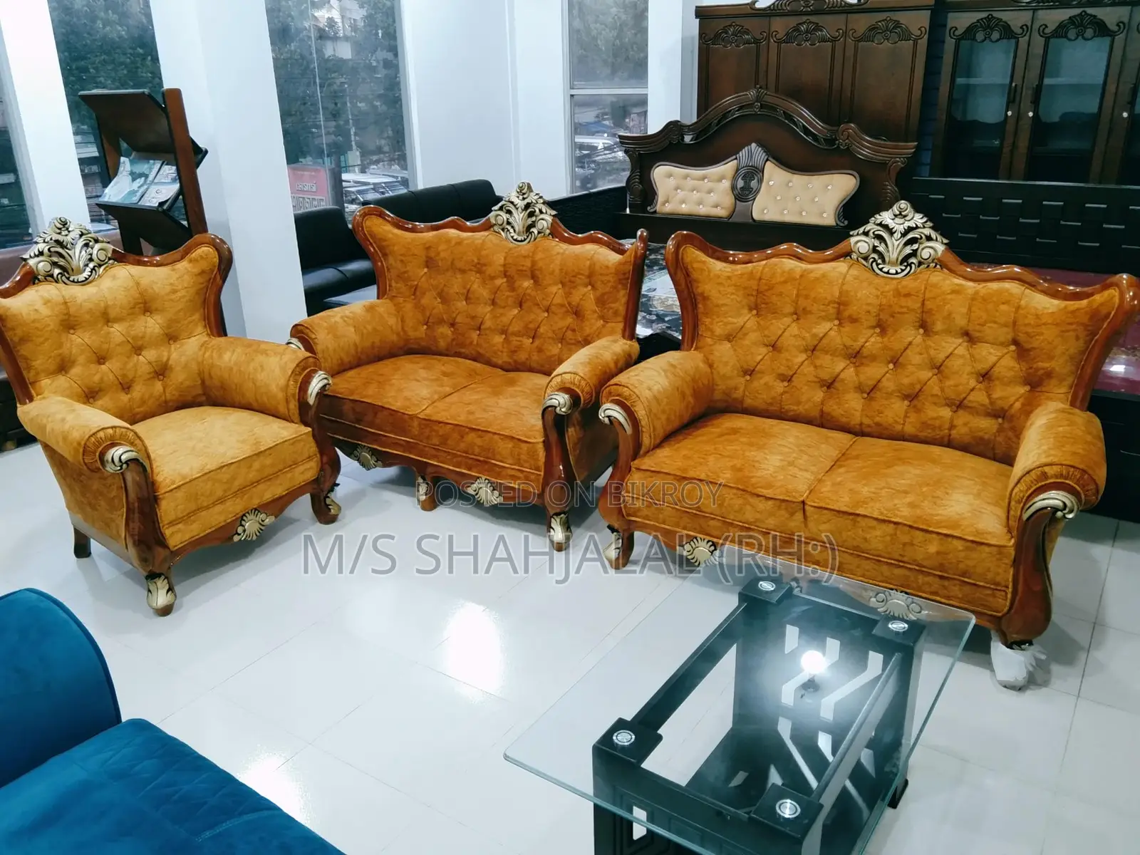 সোফা সেট ভিক্টোরিয়া ডিজাইন সেগুন নকশা