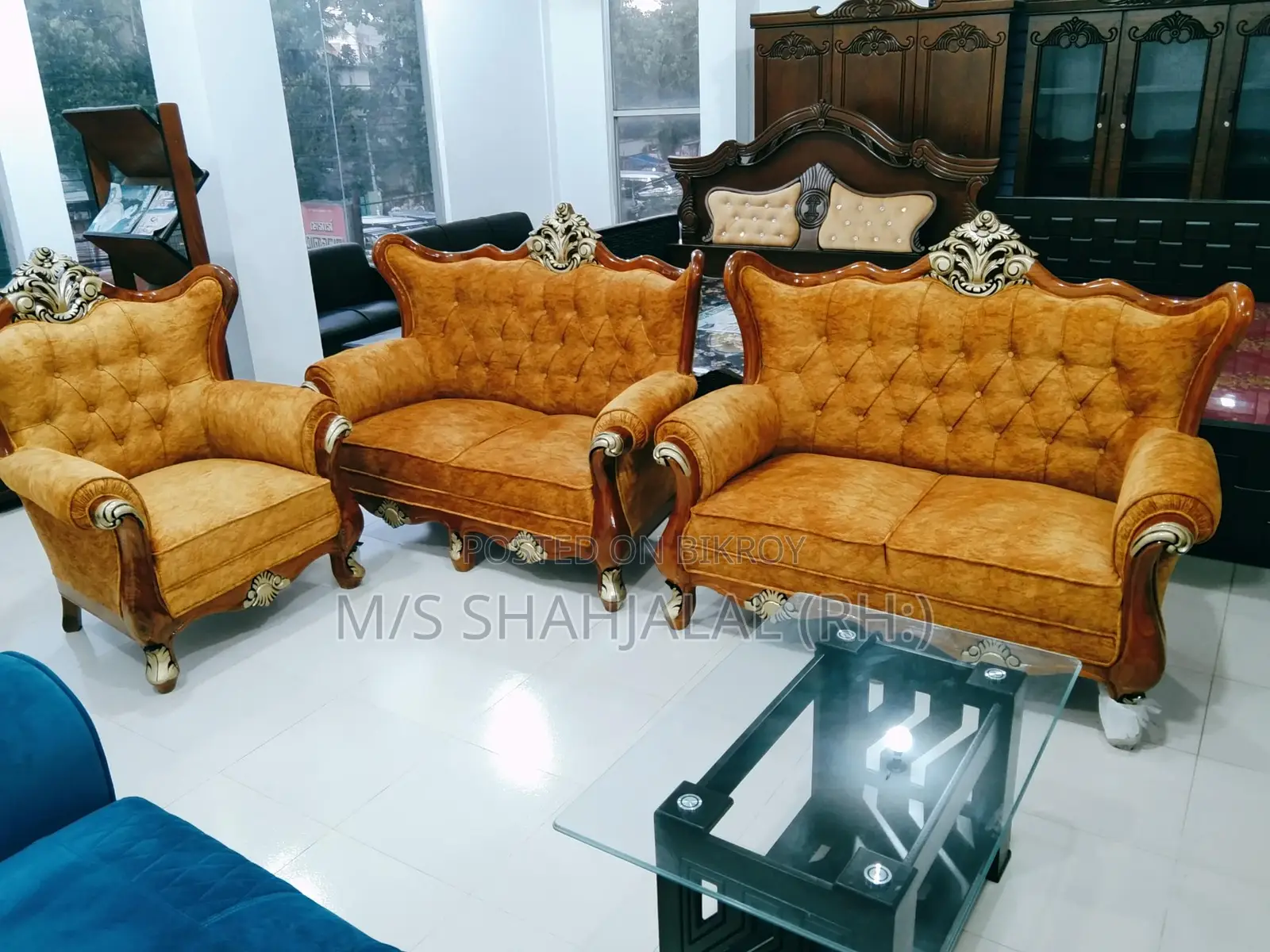 সোফা সেট ভিক্টোরিয়া ডিজাইন সেগুন নকশা