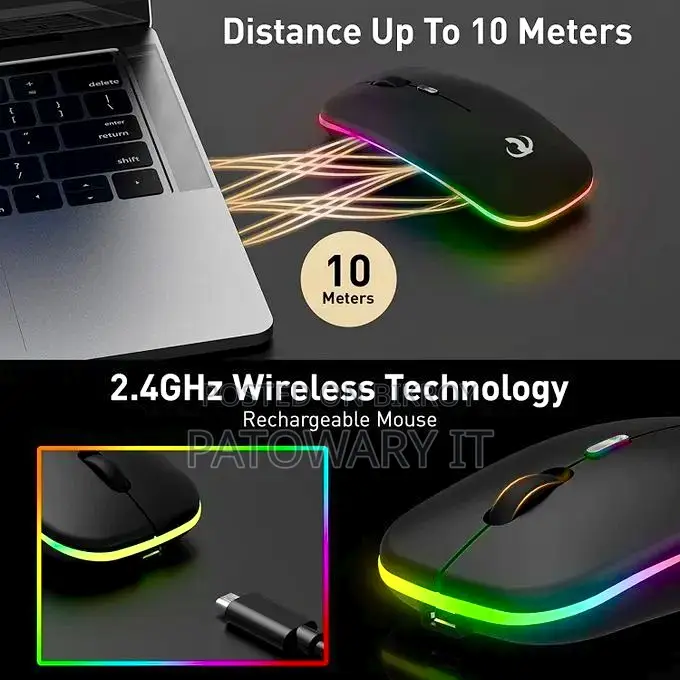 HP W10 Rechargeable Wireless Bluetooth Mouse, Dual Mode LED RGB Color.