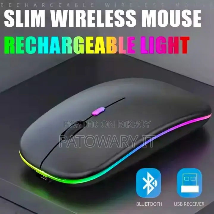 HP W10 Rechargeable Wireless Bluetooth Mouse, Dual Mode LED RGB Color.
