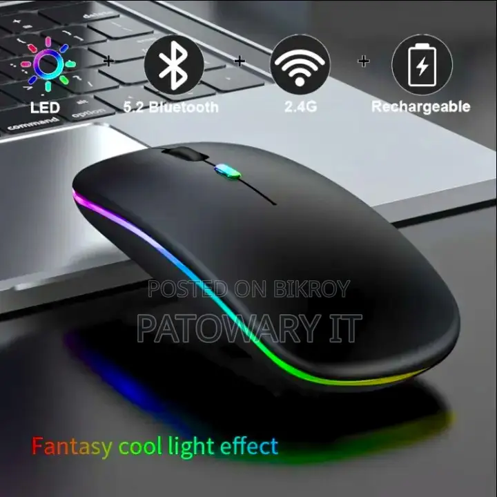 HP W10 Rechargeable Wireless Bluetooth Mouse, Dual Mode LED RGB Color.