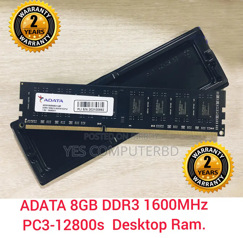 ADATA 8GB DDR3 1600 MHz Desktop RAM, With (2 Years Warranty)