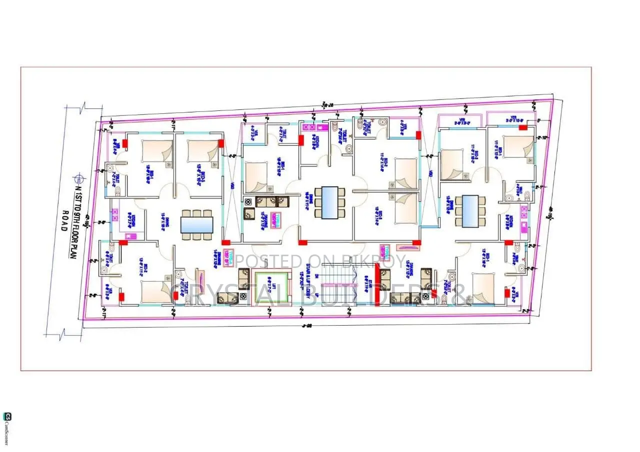 1267 sq ft flat with four balconies in a 10-story building.