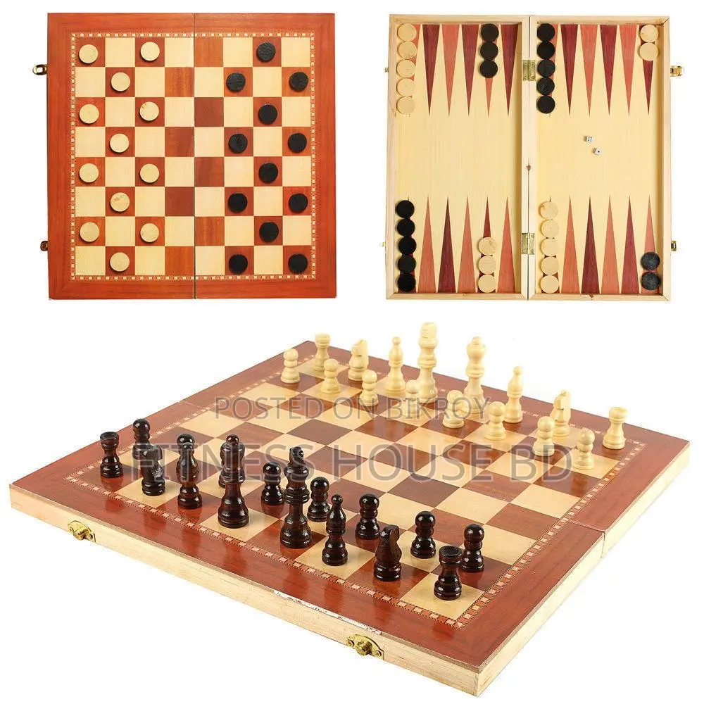 Large Size Wooden Chess Board 3 In 1
