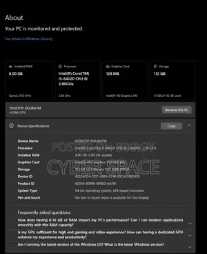 Desktop Computer 8GB Intel Core i5 SSD 128GB