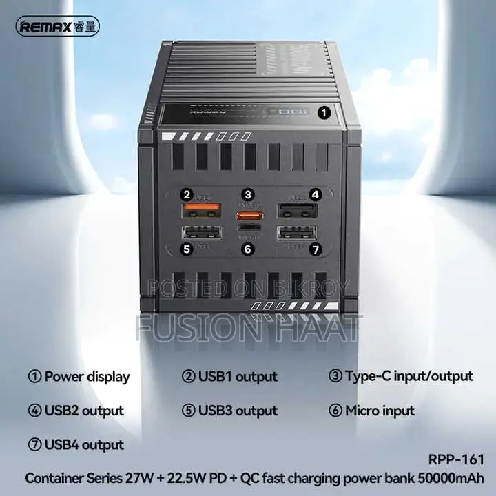Remax Rpp-161 Container Series 50000mah Pd+qc Power Bank – Black