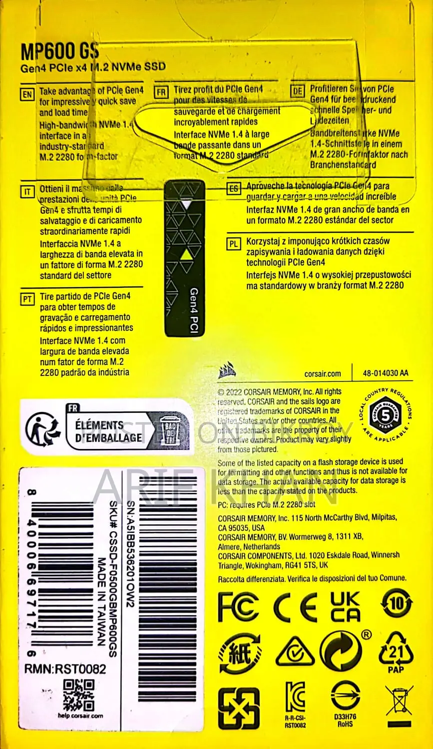 Corsair MP600 GS Gen4 M.2 NVMe 500GB SSD