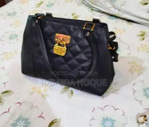 Stylish Quilted Black Handbag with Golden Lock Detail
