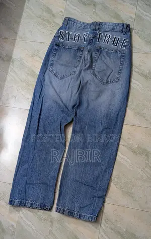 Straight Baggy Printed Jeans, Graphic Patches.