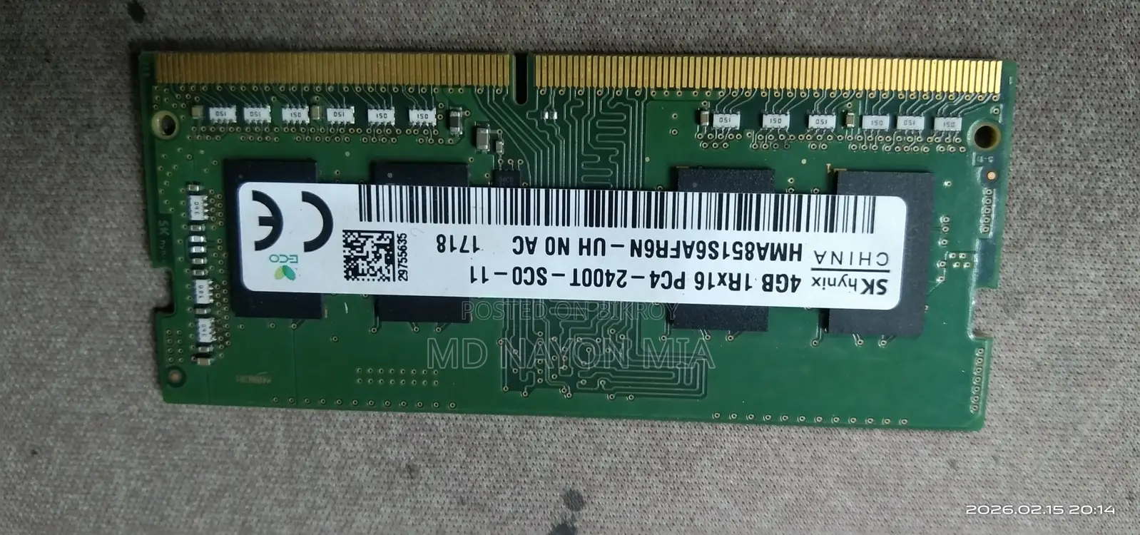 Sk_hynix 4gb Ddr4 ল্যাপটপ র‍্যাম, 2400t