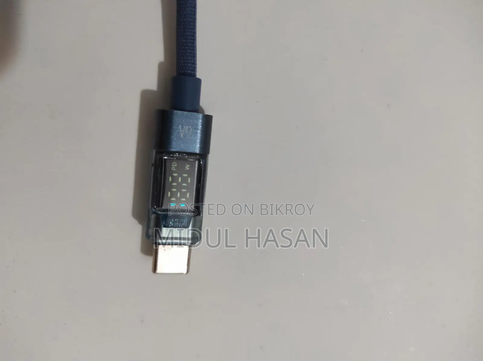 Toocki USB-C Cable 100W with LED Display [Blue 1m]