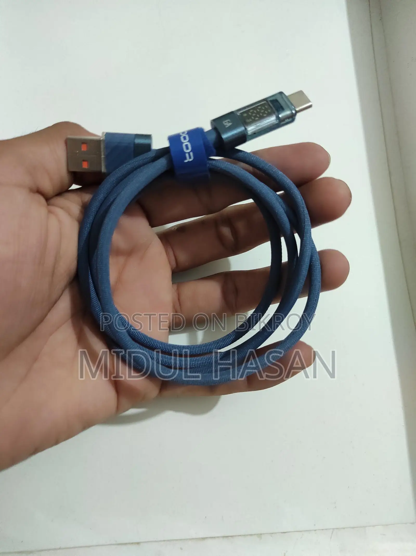 Toocki USB-C Cable 100W with LED Display [Blue 1m]