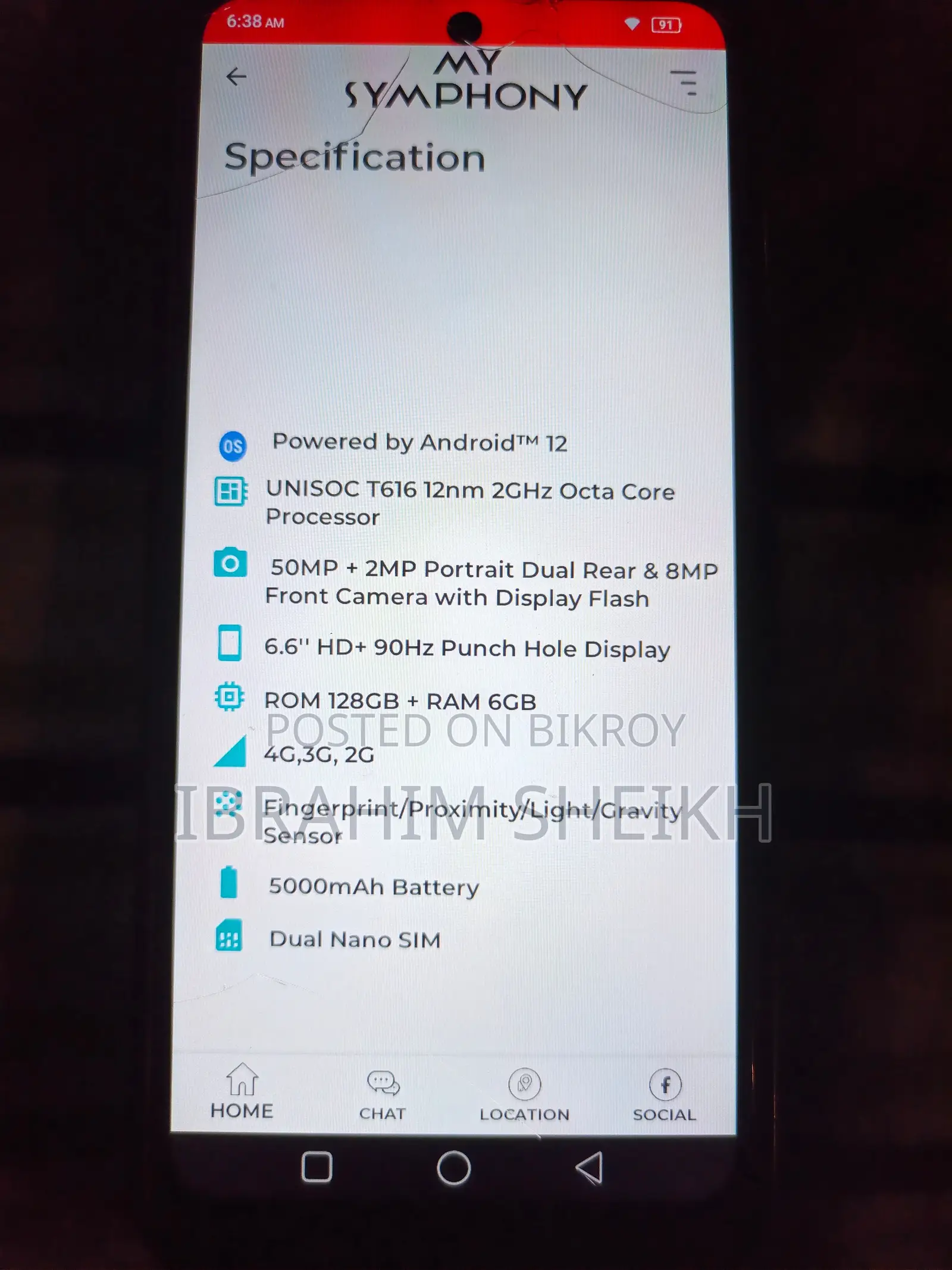 Symphony Z60 Android version 12 (Used)