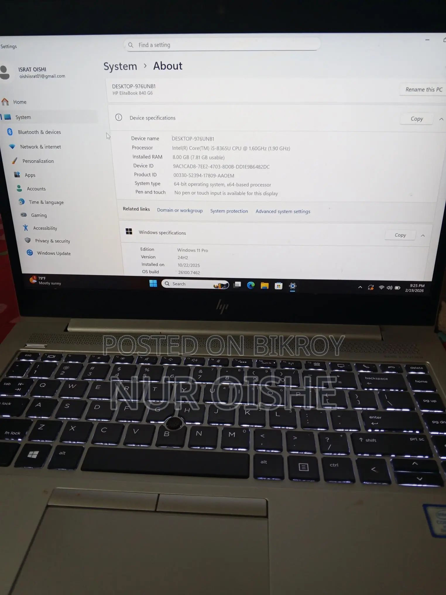 Laptop HP EliteBook 840 G6 8GB Intel Core i5 SSD 256GB