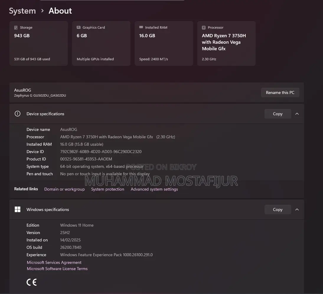 ASUS ROG Zephyrus G15 (GU502DU) গেমিং ল্যাপটপ