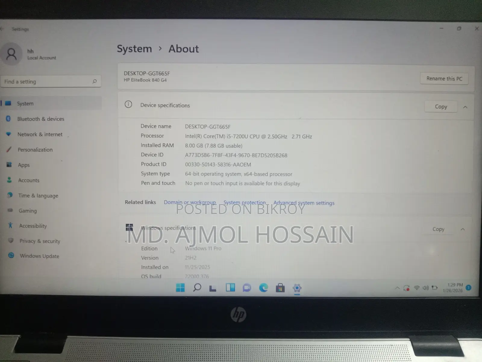 Laptop HP EliteBook 840 G4 8GB Intel Core I5 SSD 256GB