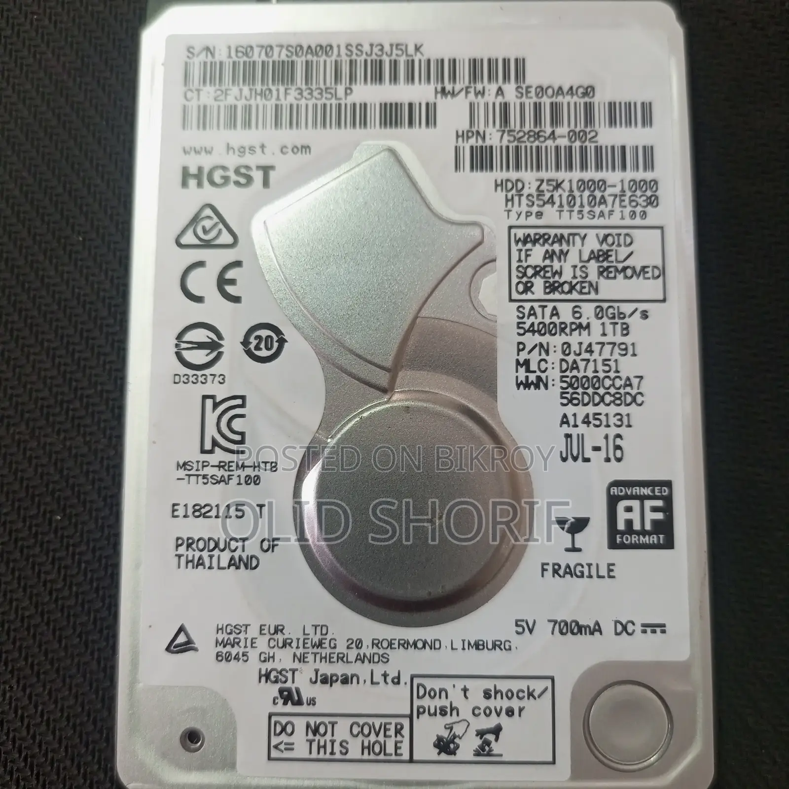 Hgst Hitachi 1TB Laptop HDD – Used (6 months)