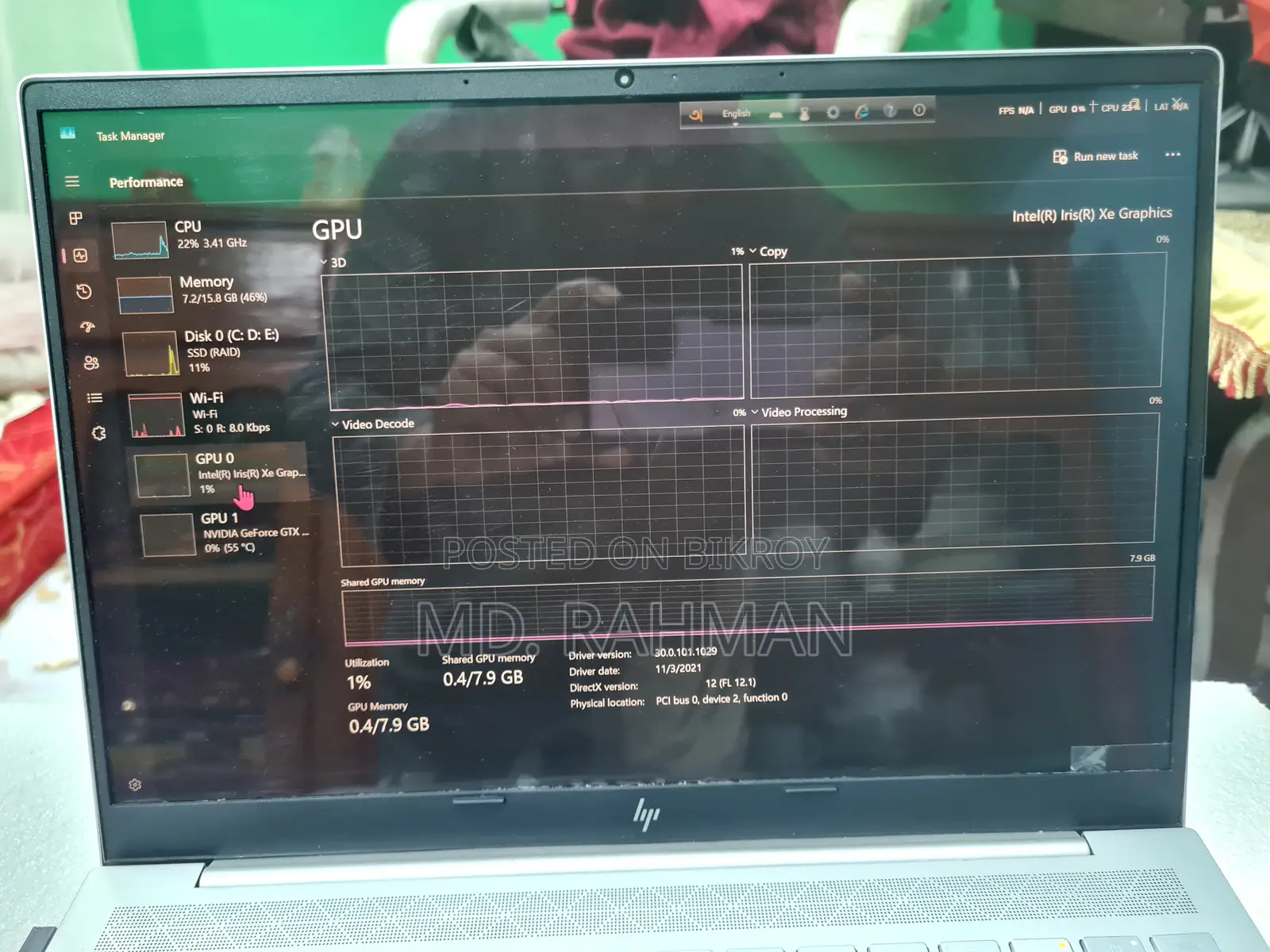 HP Gaming Laptop – 16GB RAM GTX 1650 Ti