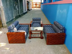 Teak Color Fullbox Sofa Set with Center Table