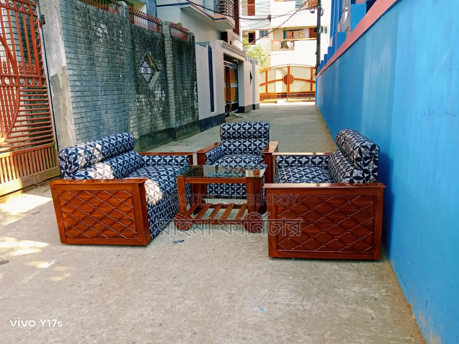 Teak Color Fullbox Sofa Set with Center Table