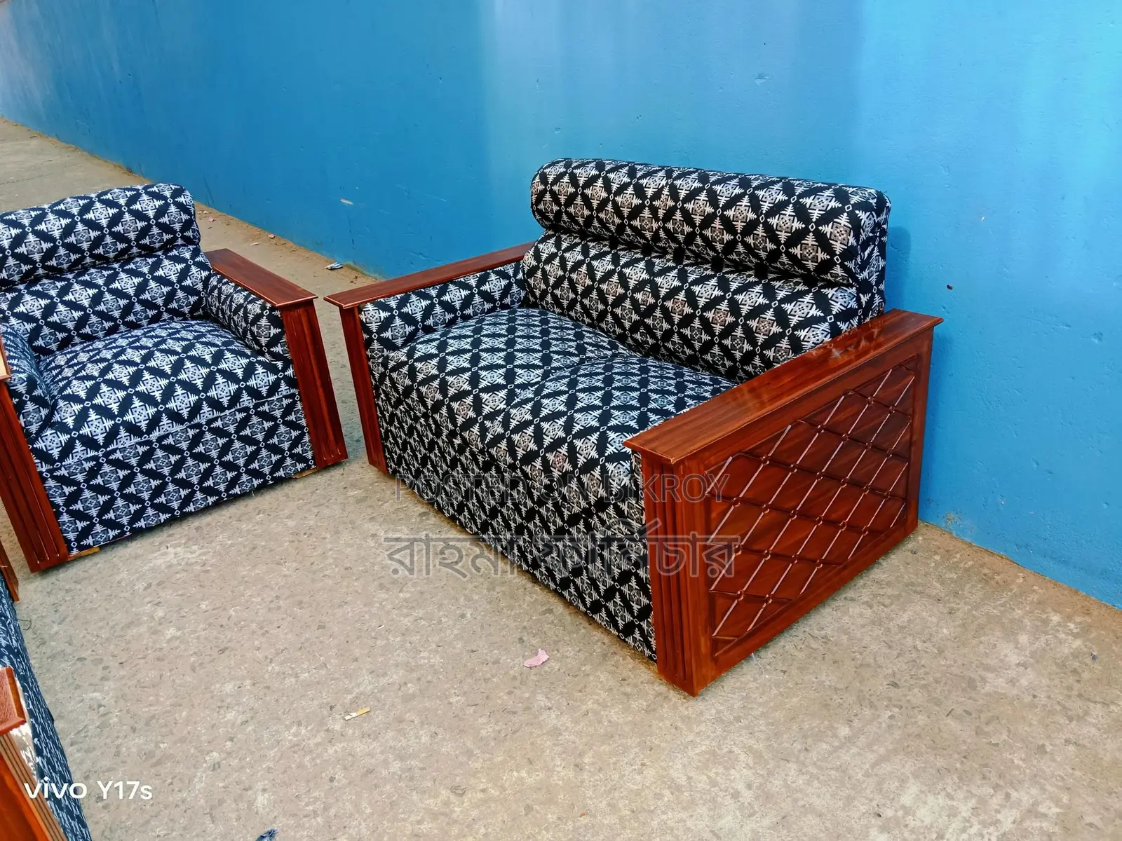 Teak Color Fullbox Sofa Set with Center Table