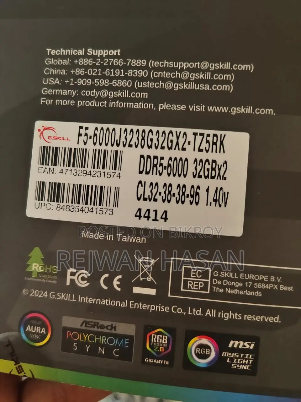 G.skill Trident Z5 Rgb Ddr5 6000mhz 32gb Single Stick