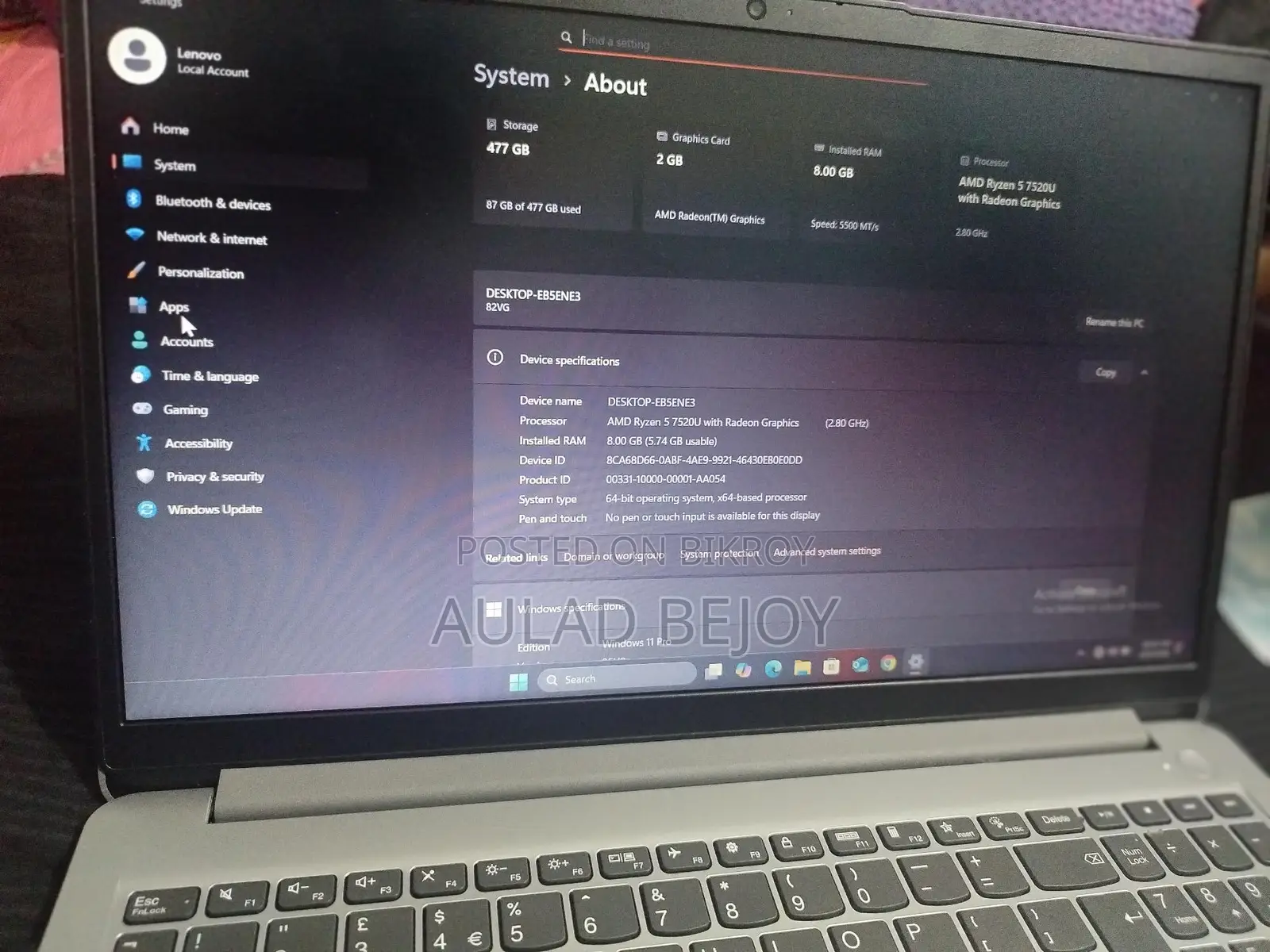 Laptop in like-new condition for sale.