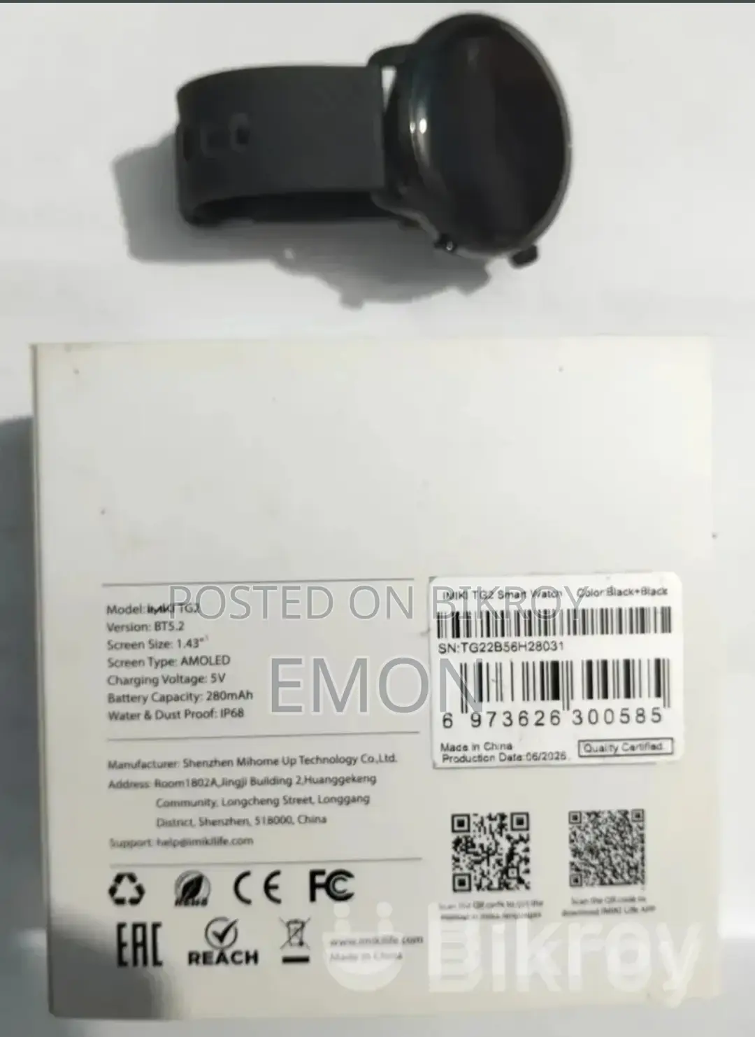 Imiki Tg2 AMOLED Bluetooth Calling Smart Watch
