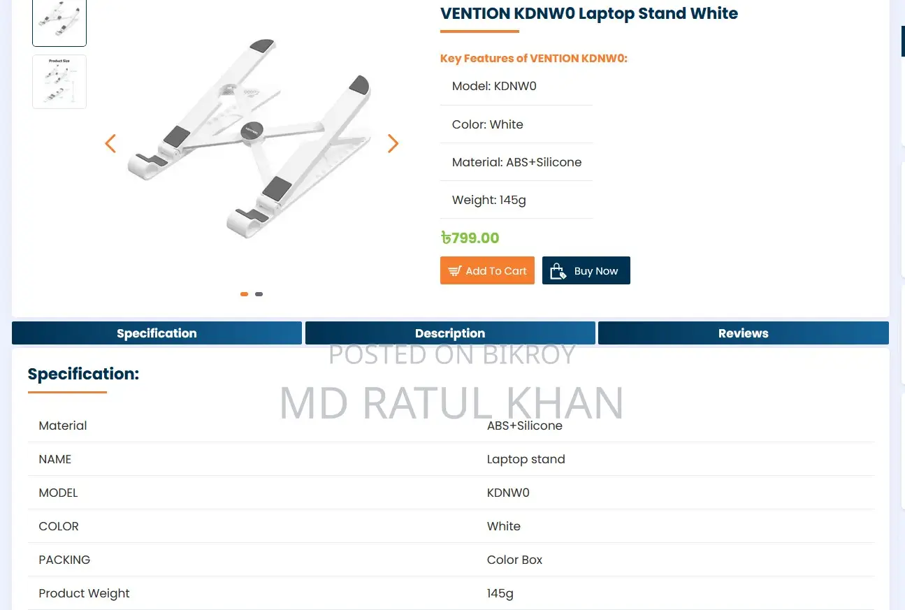 VENTION KDNW0 Laptop Stand White Color