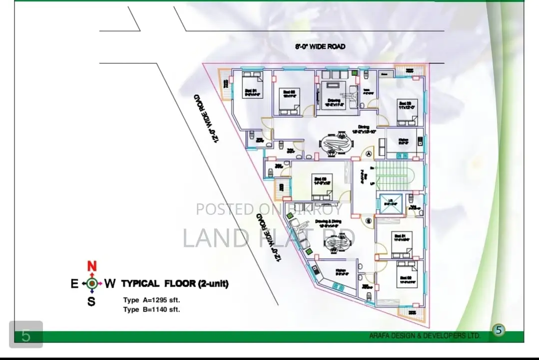 1295 sq ft flat for sale on South-West corner plot