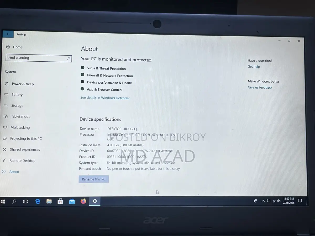 Acer Aspire Laptop (Intel Celeron / 4GB RAM) – Urgent Sale!