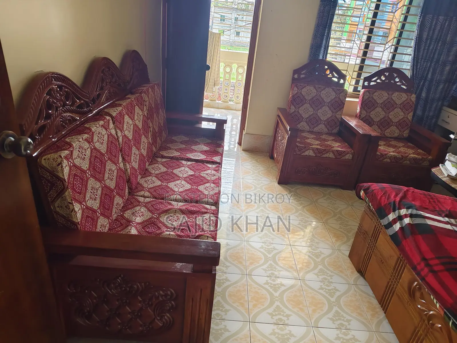 Mahogany Wood 5-Seater Sofa Set for Sale
