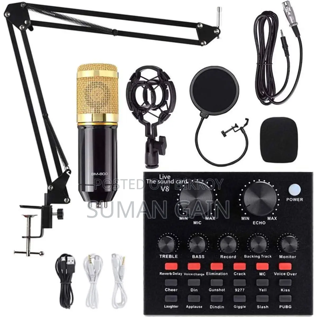 Condenser Microphone with V8 Live Stream Sound Card