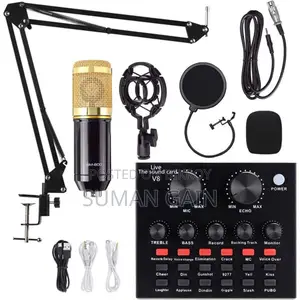 Condenser Microphone with V8 Live Stream Sound Card