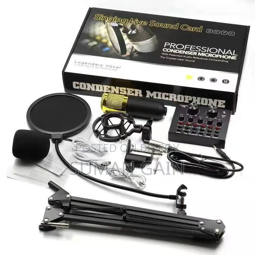 Condenser Microphone with V8 Live Stream Sound Card
