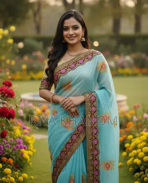 Premium Embroidery Semi Moslin Saree with Running Blouse Piece
