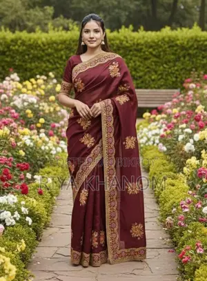 Premium Embroidery Semi Moslin Saree with Running Blouse Piece