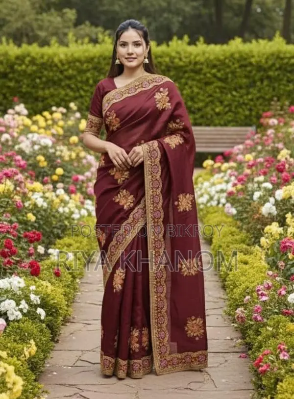 Premium Embroidery Semi Moslin Saree with Running Blouse Piece