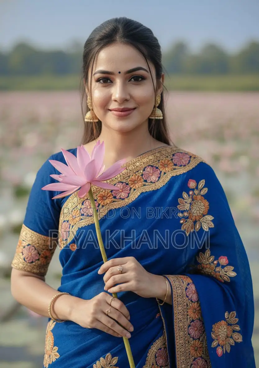 Premium Embroidery Semi Moslin Saree with Running Blouse Piece