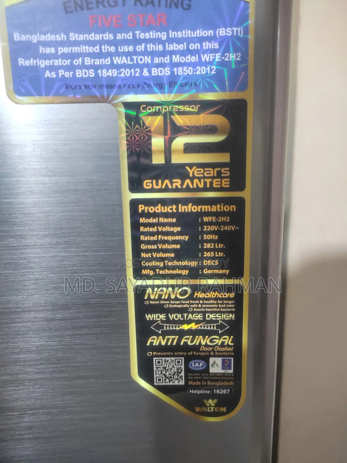 Walton Fridge 282 Liters