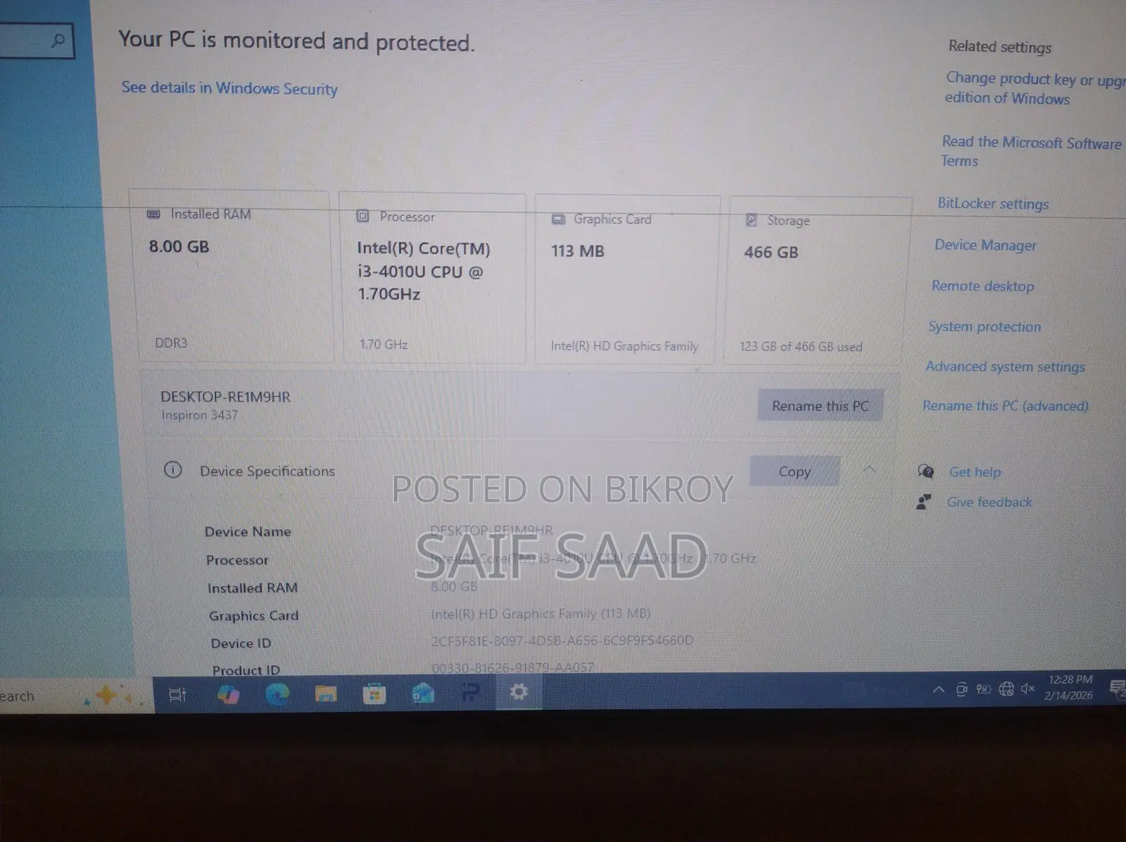 DELL Inspiron 3437 Laptop for Sell