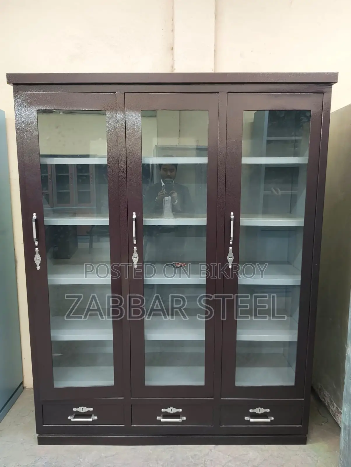 Three Door Modern Steel Showcase — Spacious and Premium Look!